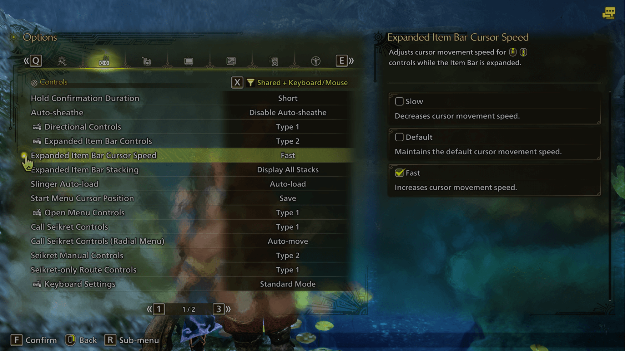 expanded item bar cursor speed