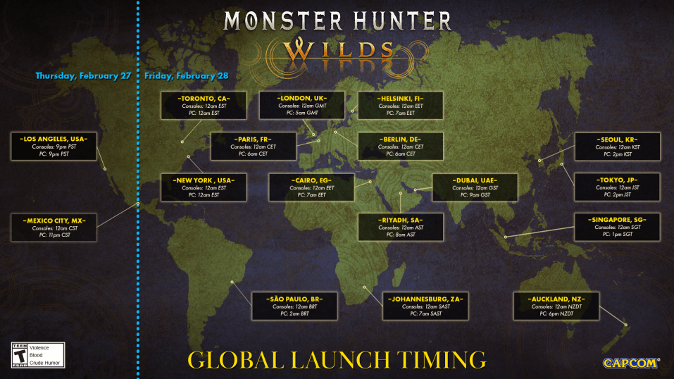 monster hunter wilds global launch time