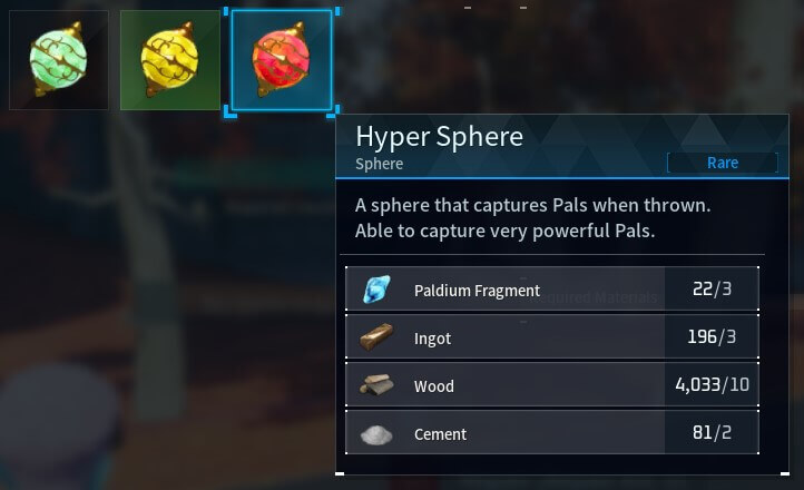 palworld 1.0 sphere costs