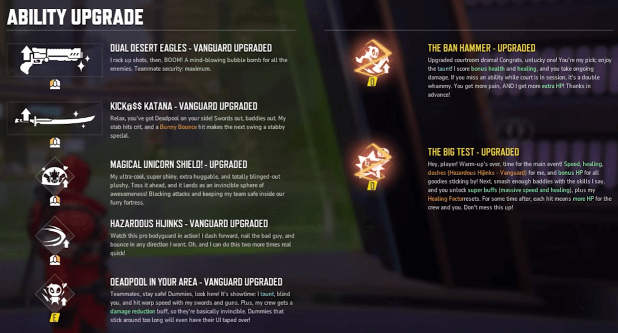 Deadpool abilities Vanguard