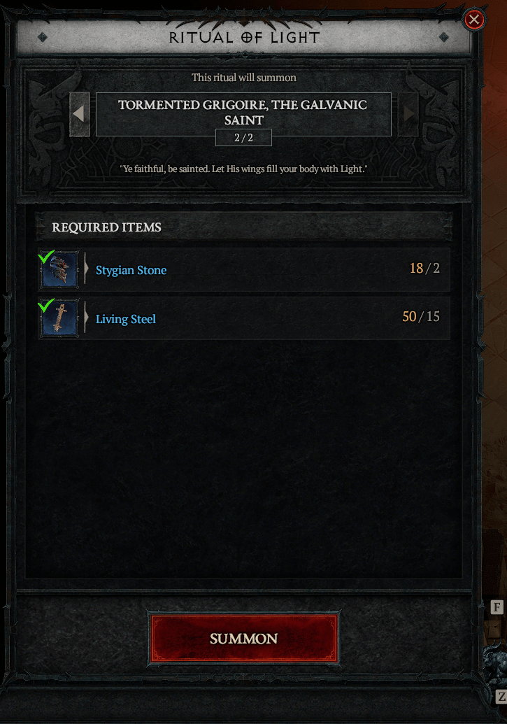 tormented grigoire required items
