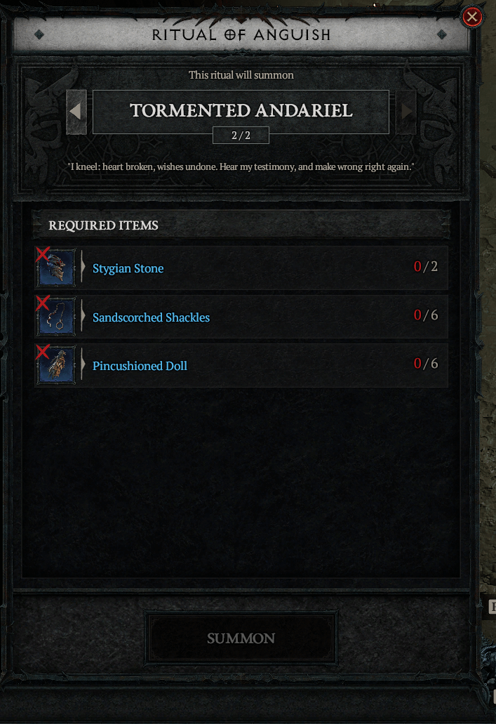 tormented andariel requirements