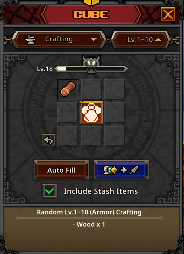 task bar hero cube crafting example