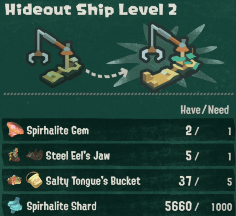 hideout ship level 2 materials