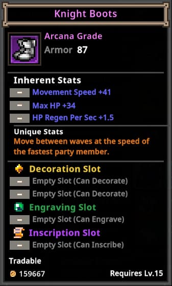 task bar hero knight boots arcana