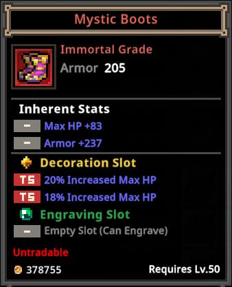 task bar hero mystic boots immortal