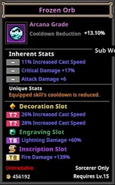 task bar hero sorcerer frozen orb arcana