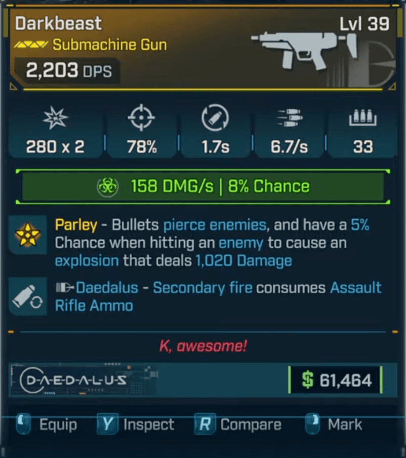 Darkbeast legendary SMG