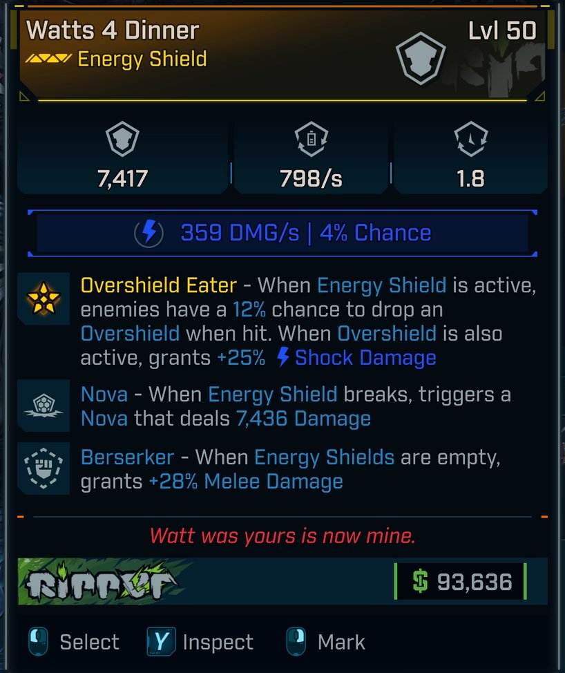 borderlands 4  watts 4 dinner shield