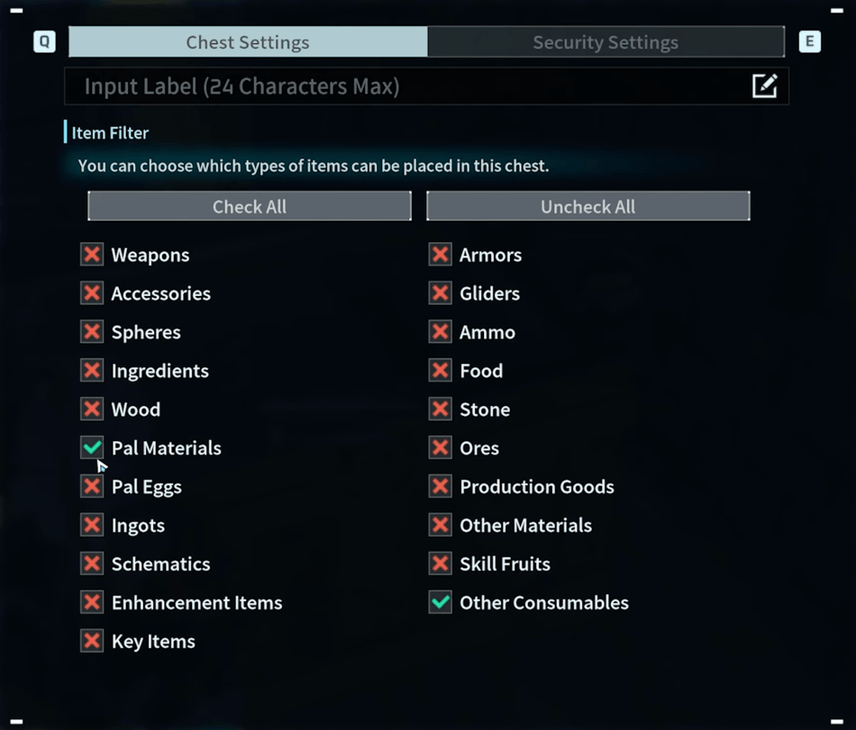 palworld chest settings filter