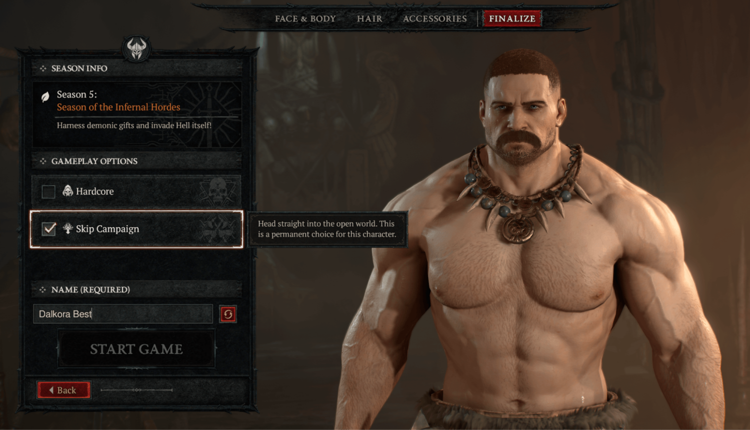 character creation skip