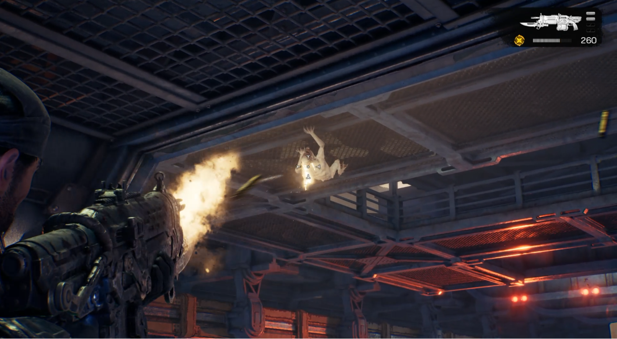 Marcus firing at Crawlers Underneath a Bridge