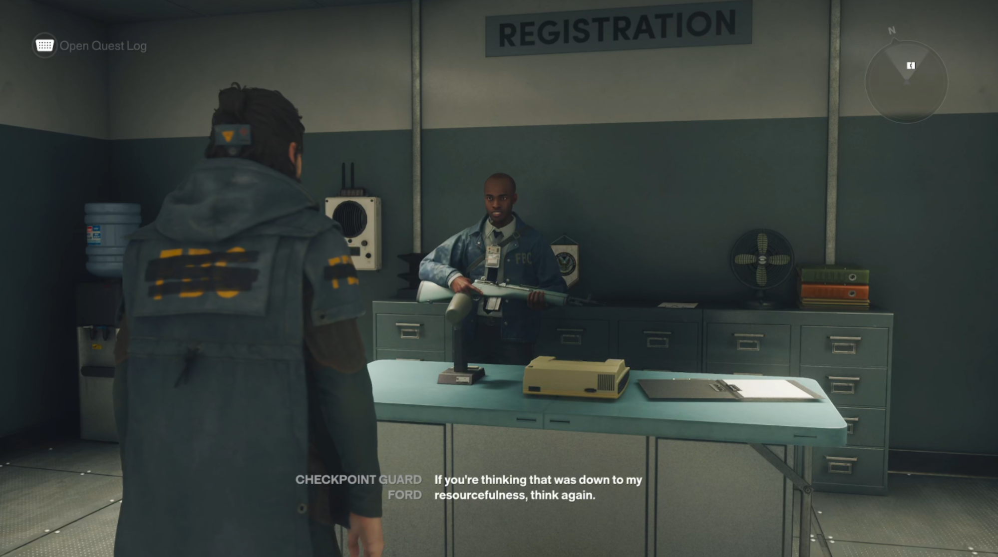 Dylan talking to someone in a checkpoint