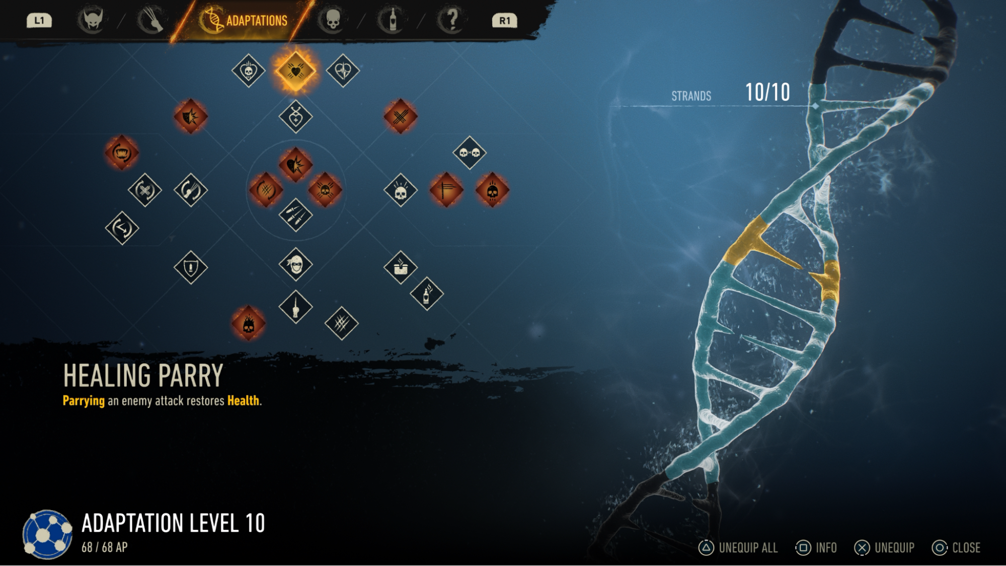 Screenshot of Adaptations Menu