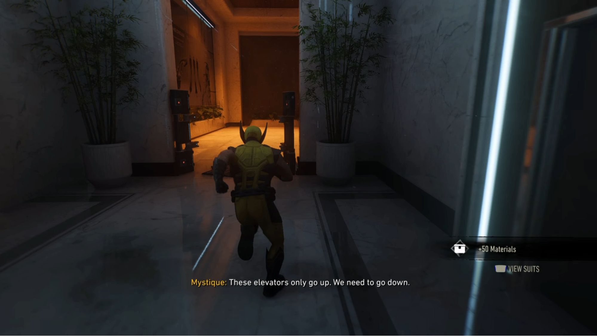 Wolverine running through a tight corridor
