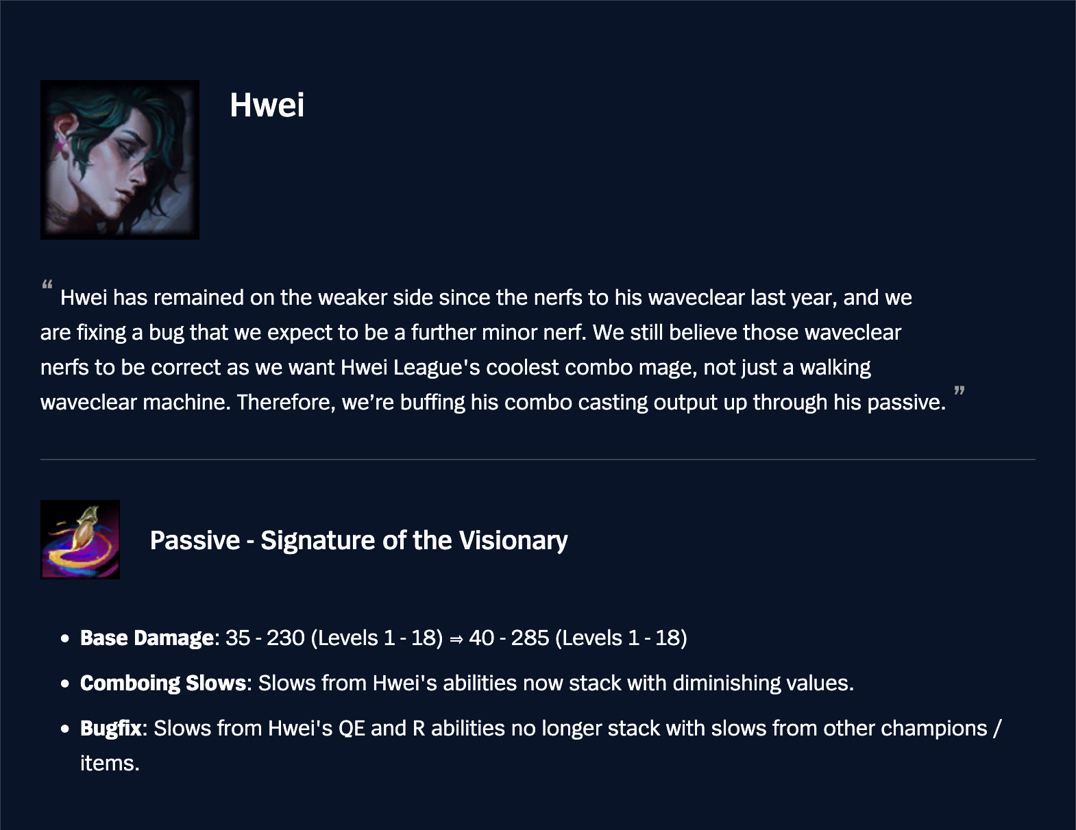 hwei changes