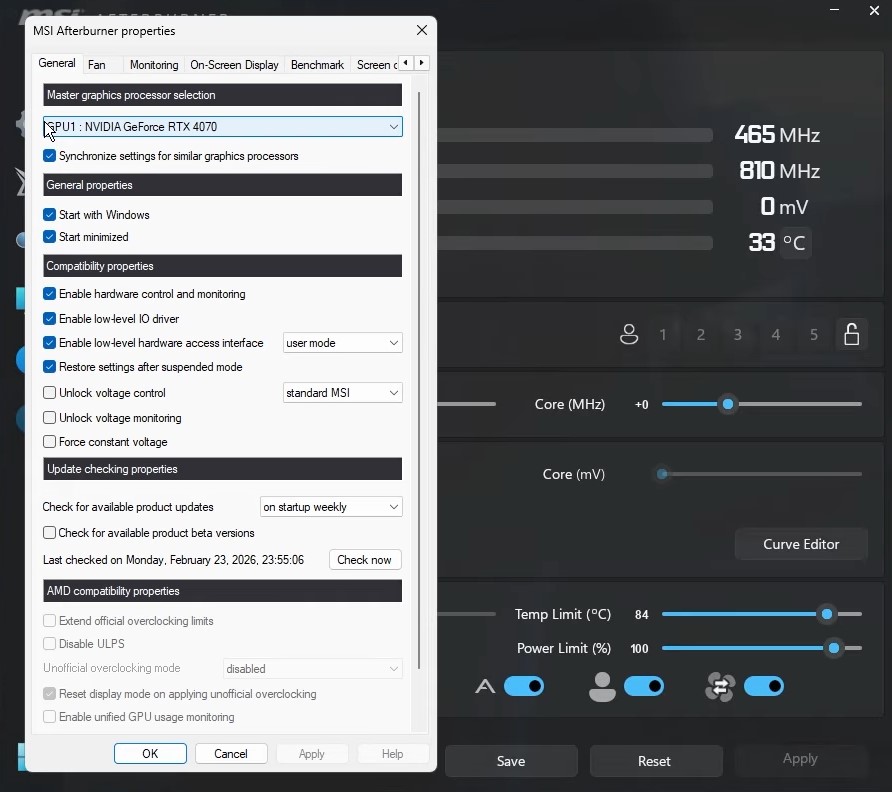 msi afterburner settings