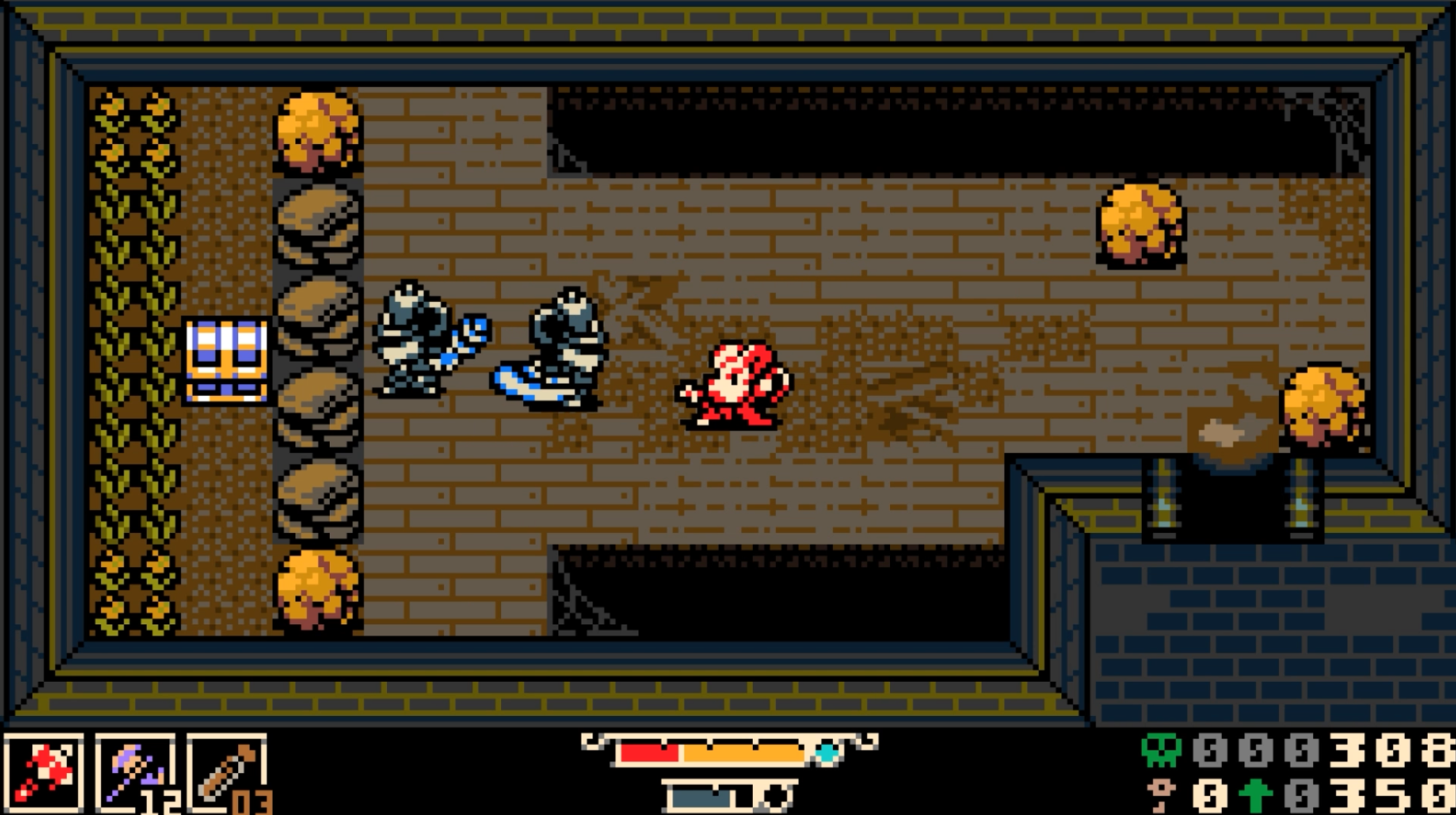 Mina fighting two evil guards