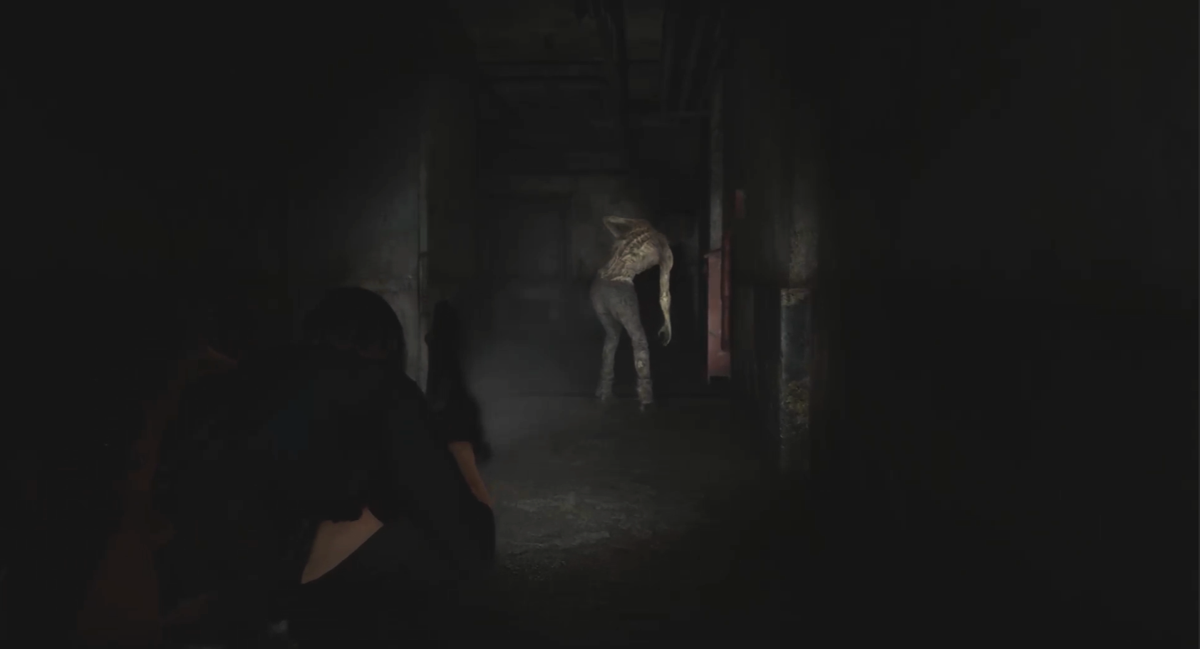 Leon stalking an enemy in the dark