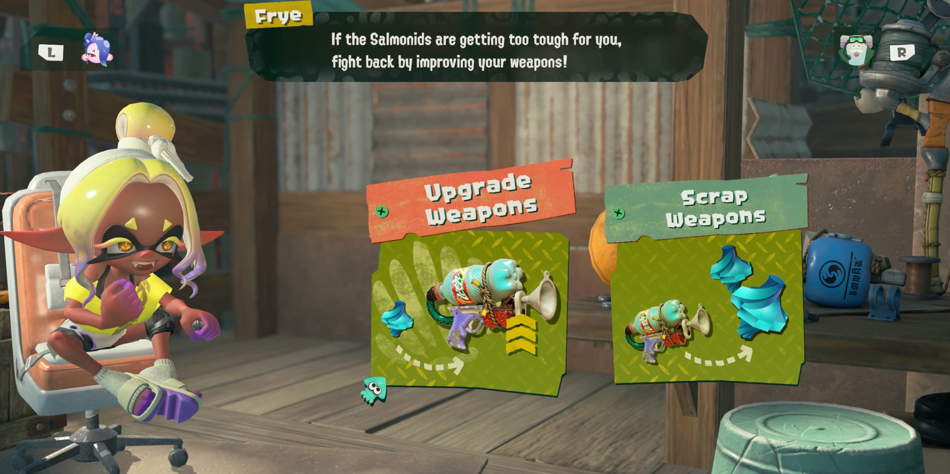 splatoon raiders hideout ship upgrade weapons